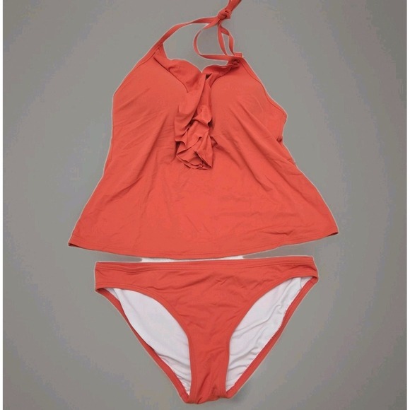 Michael  Kors 2 Pc Swimsuit Terracotta Cruise 2019 Size L Ruffled Coastal Beach - Picture 1 of 13
